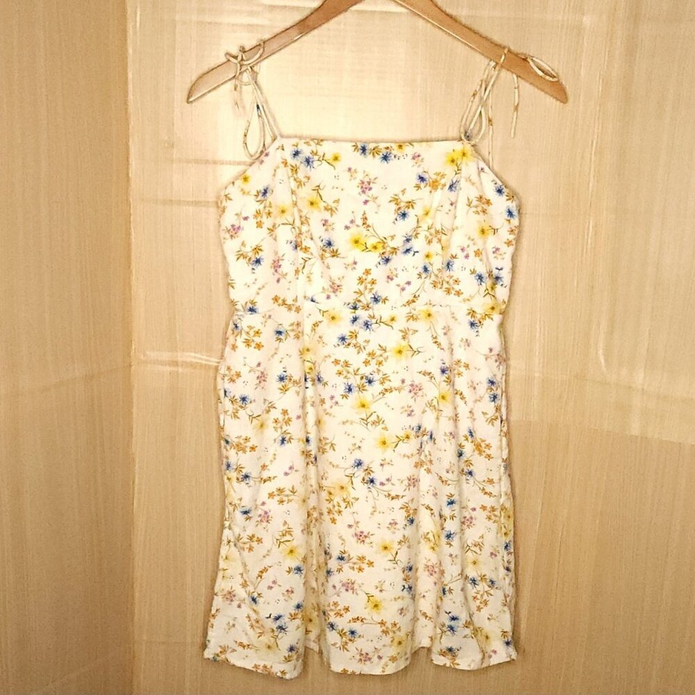 Old Navy Women's Cream Yellow Linen Blend Strappy Sleeve Sundress Large